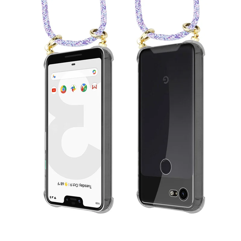 Cadorabo Handy Kette kompatibel mit Google PIXEL 3 XL Silikon Schutzhülle mit Gold Ringen, Kordel Band und abnehmbarem Etui