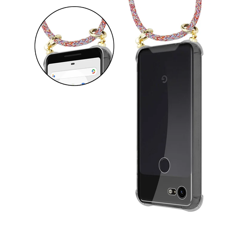Cadorabo Handy Kette kompatibel mit Google PIXEL 3 XL Silikon Schutzhülle mit Gold Ringen, Kordel Band und abnehmbarem Etui
