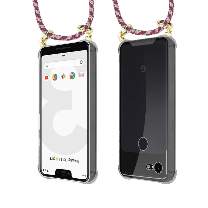Cadorabo Handy Kette kompatibel mit Google PIXEL 3 XL Silikon Schutzhülle mit Gold Ringen, Kordel Band und abnehmbarem Etui