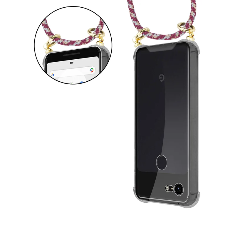 Cadorabo Handy Kette kompatibel mit Google PIXEL 3 XL Silikon Schutzhülle mit Gold Ringen, Kordel Band und abnehmbarem Etui