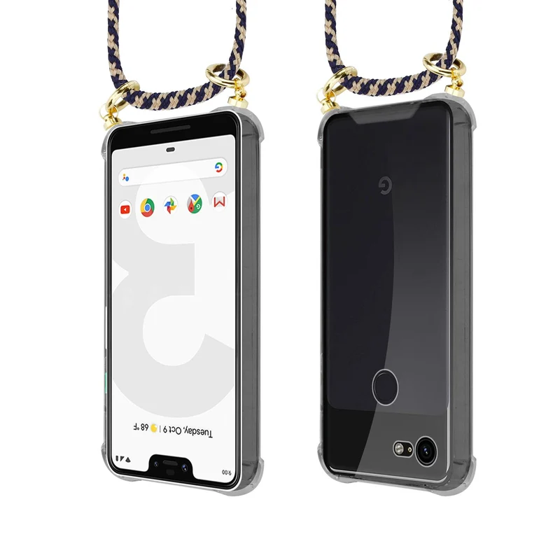 Cadorabo Handy Kette kompatibel mit Google PIXEL 3 XL Silikon Schutzhülle mit Gold Ringen, Kordel Band und abnehmbarem Etui