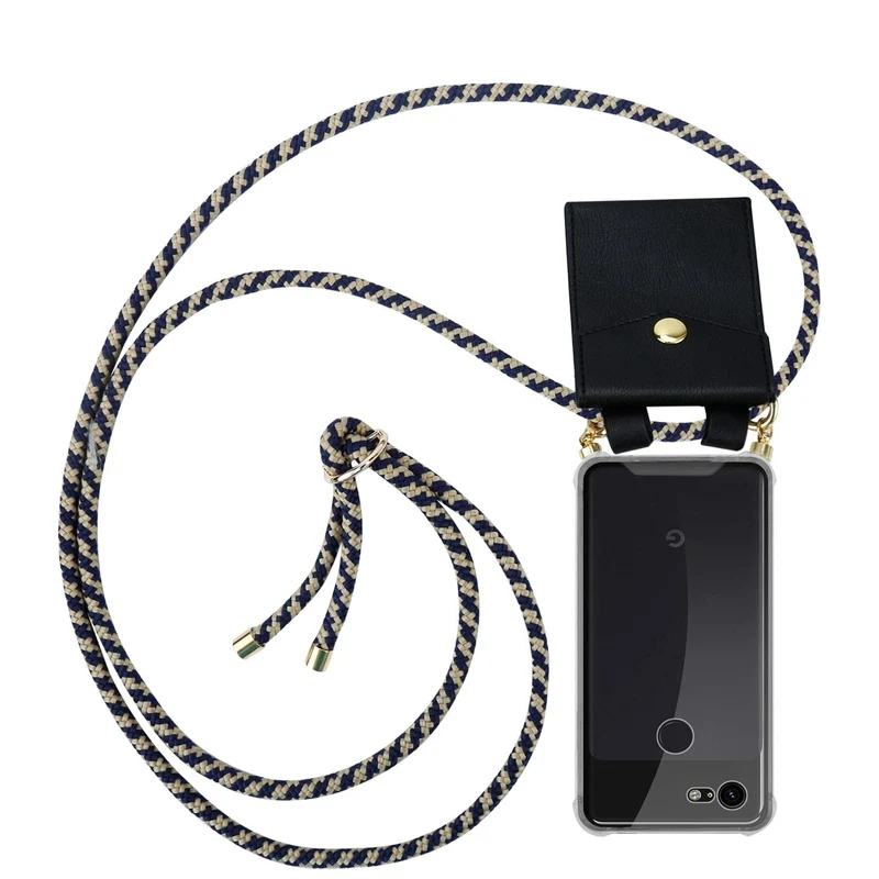 Cadorabo Handy Kette kompatibel mit Google PIXEL 3 XL Silikon Schutzhülle mit Gold Ringen, Kordel Band und abnehmbarem Etui