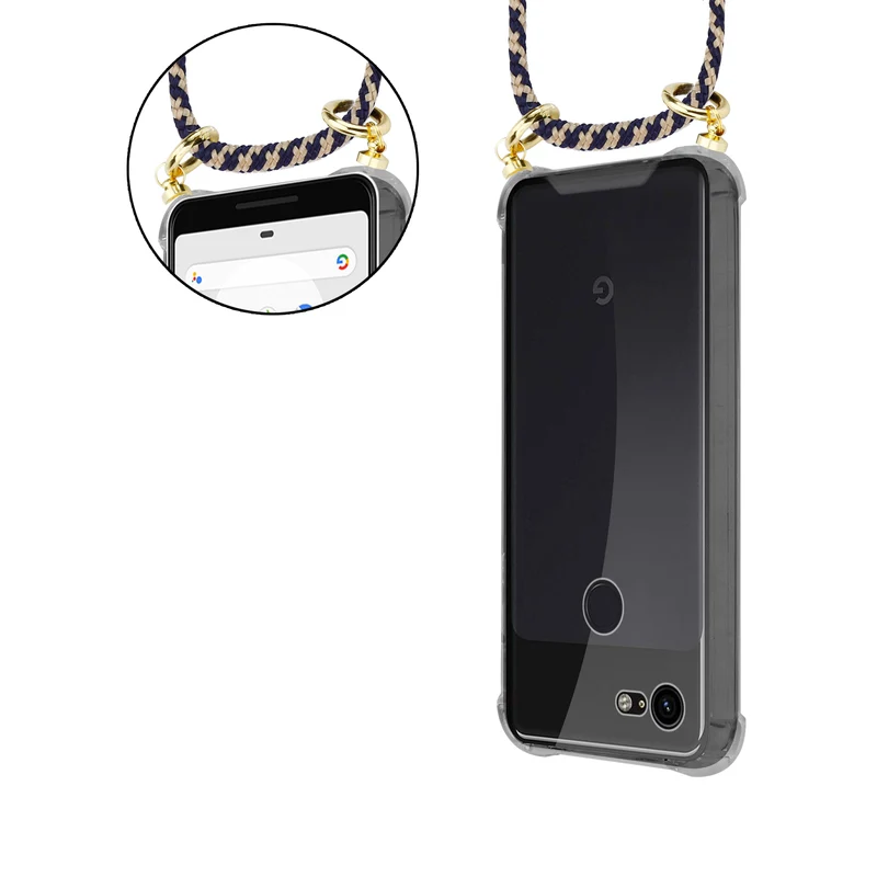 Cadorabo Handy Kette kompatibel mit Google PIXEL 3 XL Silikon Schutzhülle mit Gold Ringen, Kordel Band und abnehmbarem Etui