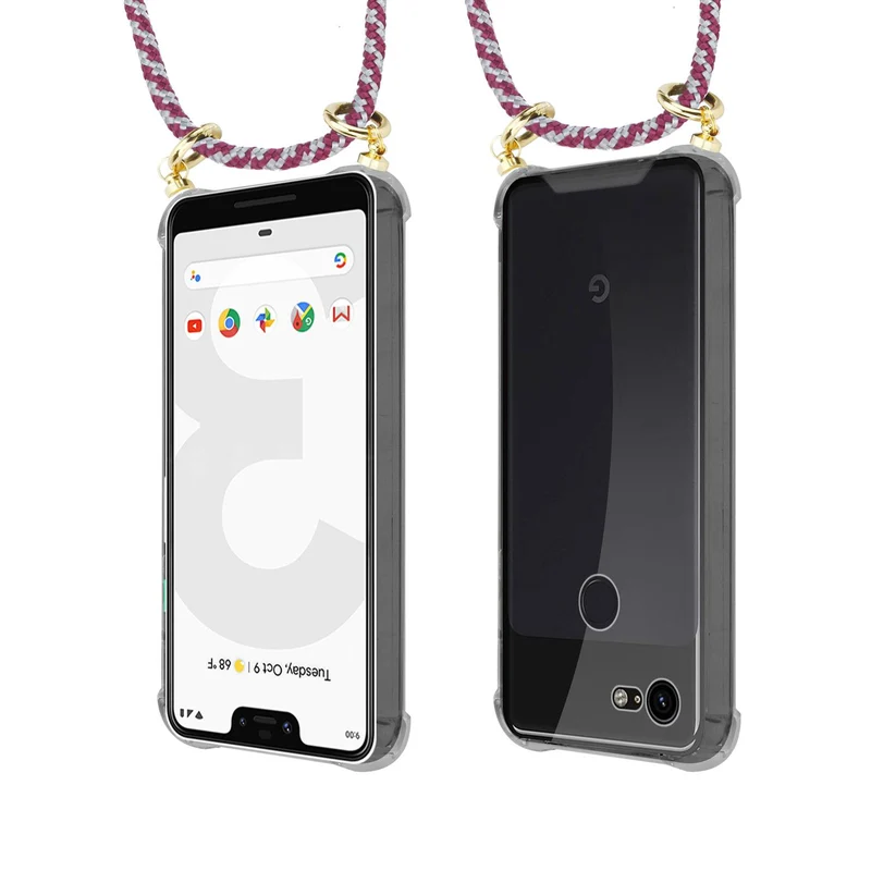 Cadorabo Handy Kette kompatibel mit Google PIXEL 3 XL Silikon Schutzhülle mit Gold Ringen, Kordel Band und abnehmbarem Etui