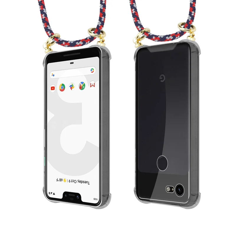 Cadorabo Handy Kette kompatibel mit Google PIXEL 3 XL Silikon Schutzhülle mit Gold Ringen, Kordel Band und abnehmbarem Etui