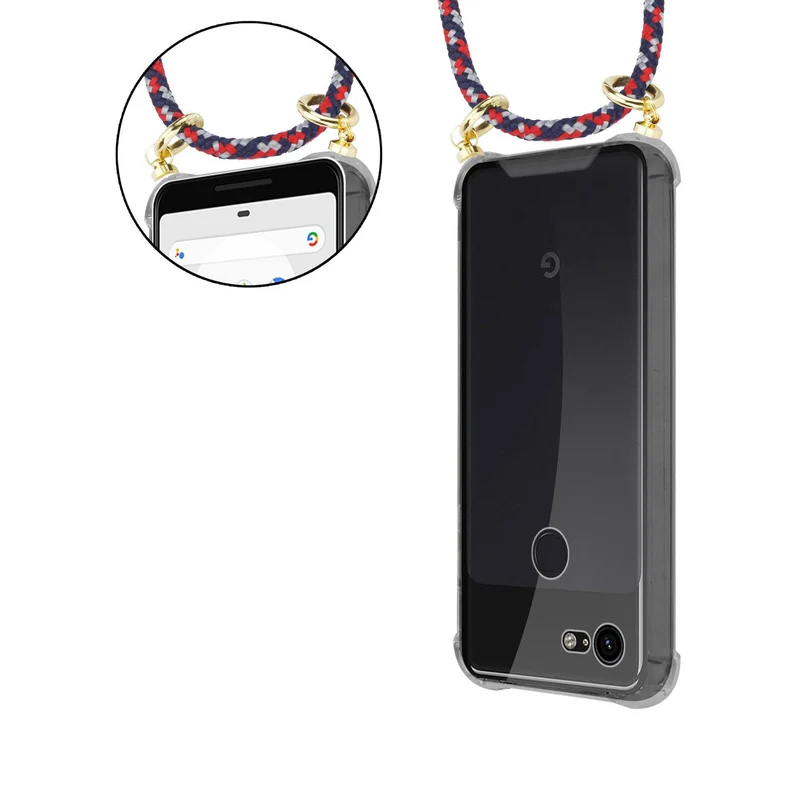 Cadorabo Handy Kette kompatibel mit Google PIXEL 3 XL Silikon Schutzhülle mit Gold Ringen, Kordel Band und abnehmbarem Etui