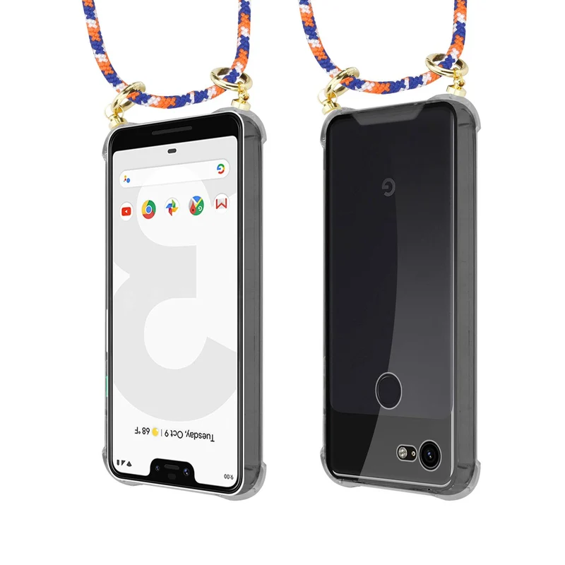 Cadorabo Handy Kette kompatibel mit Google PIXEL 3 XL Silikon Schutzhülle mit Gold Ringen, Kordel Band und abnehmbarem Etui