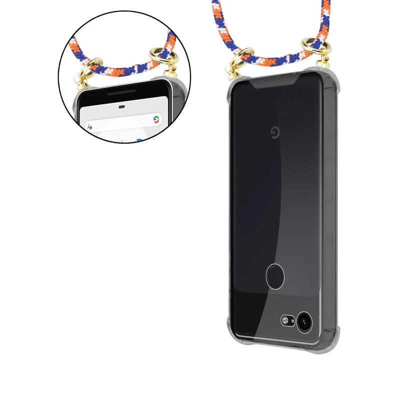 Cadorabo Handy Kette kompatibel mit Google PIXEL 3 XL Silikon Schutzhülle mit Gold Ringen, Kordel Band und abnehmbarem Etui