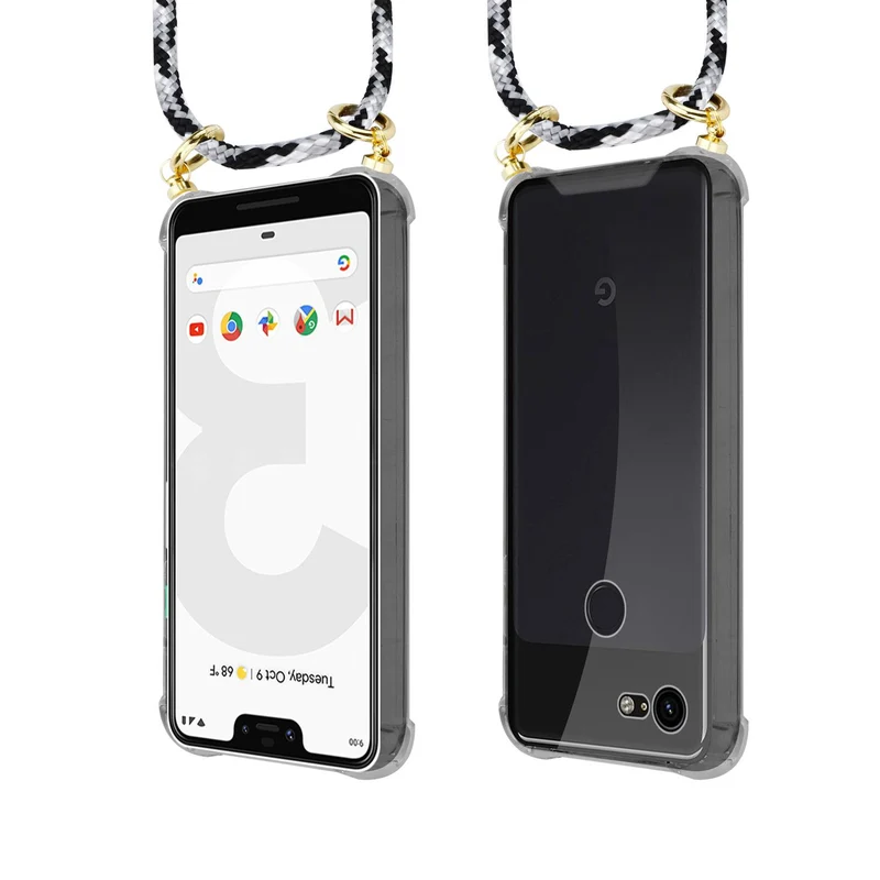 Cadorabo Handy Kette kompatibel mit Google PIXEL 3 XL Silikon Schutzhülle mit Gold Ringen, Kordel Band und abnehmbarem Etui