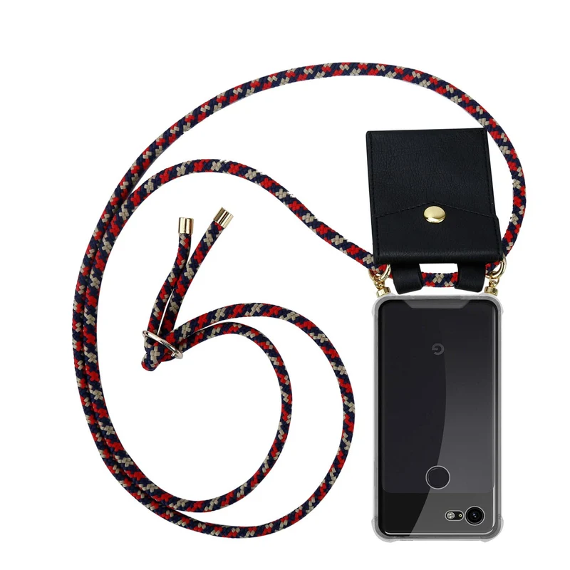 Cadorabo Handy Kette kompatibel mit Google PIXEL 3 XL Silikon Schutzhülle mit Gold Ringen, Kordel Band und abnehmbarem Etui