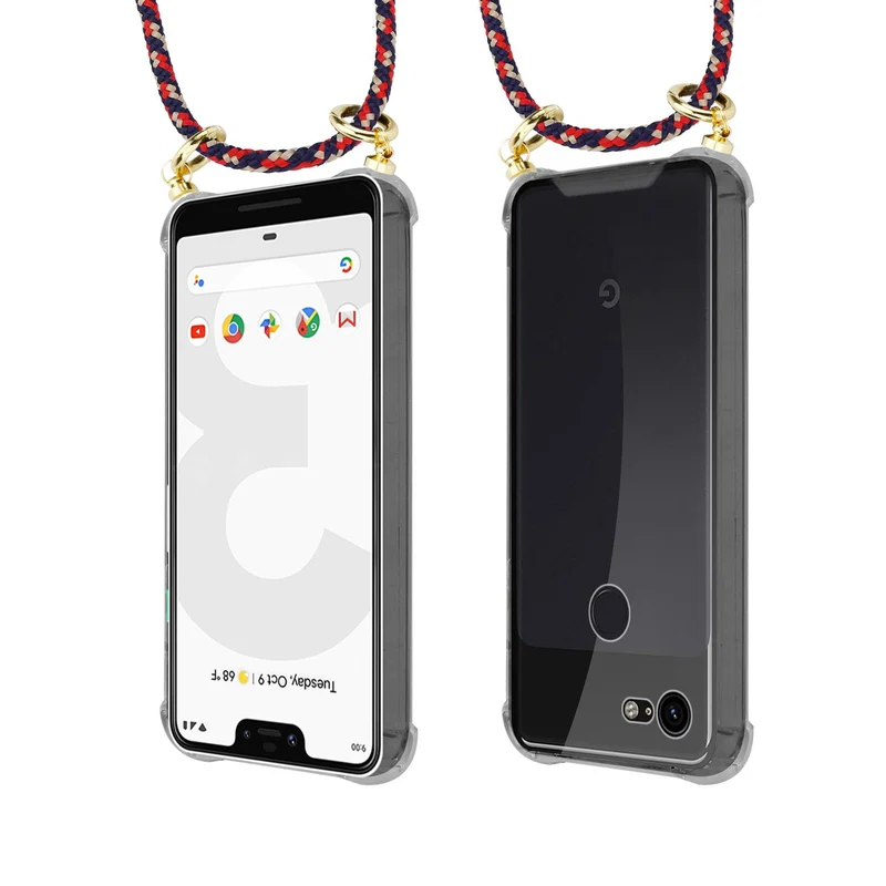 Cadorabo Handy Kette kompatibel mit Google PIXEL 3 XL Silikon Schutzhülle mit Gold Ringen, Kordel Band und abnehmbarem Etui