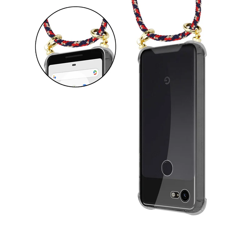 Cadorabo Handy Kette kompatibel mit Google PIXEL 3 XL Silikon Schutzhülle mit Gold Ringen, Kordel Band und abnehmbarem Etui