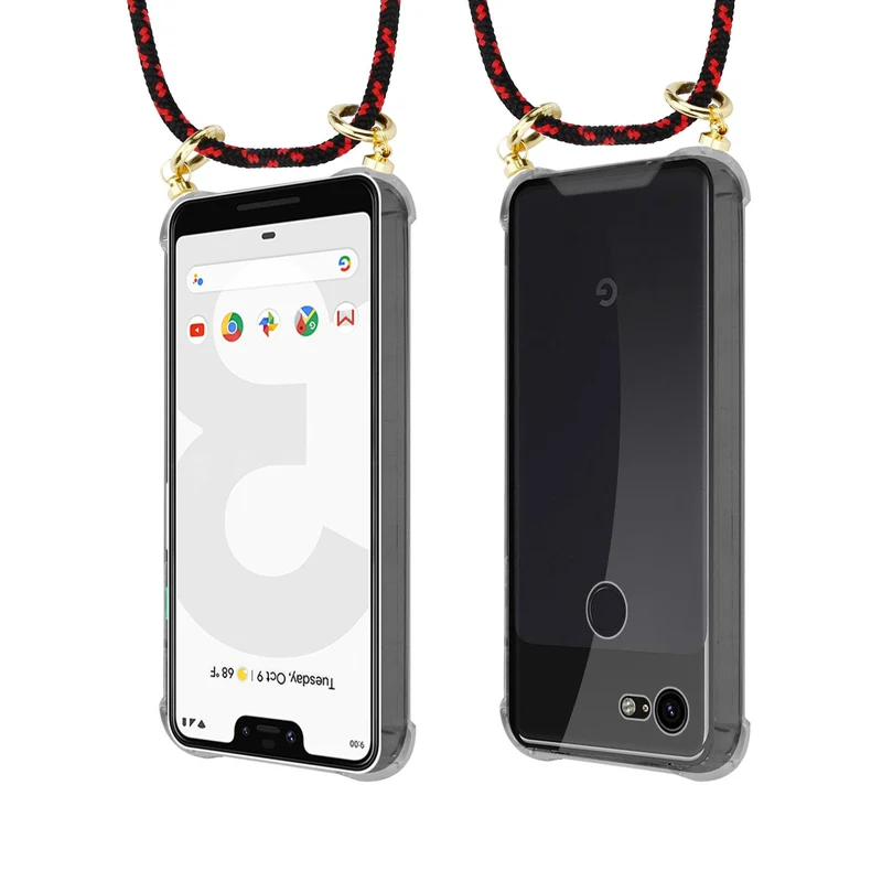 Cadorabo Handy Kette kompatibel mit Google PIXEL 3 XL Silikon Schutzhülle mit Gold Ringen, Kordel Band und abnehmbarem Etui