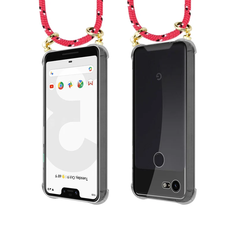 Cadorabo Handy Kette kompatibel mit Google PIXEL 3 XL Silikon Schutzhülle mit Gold Ringen, Kordel Band und abnehmbarem Etui