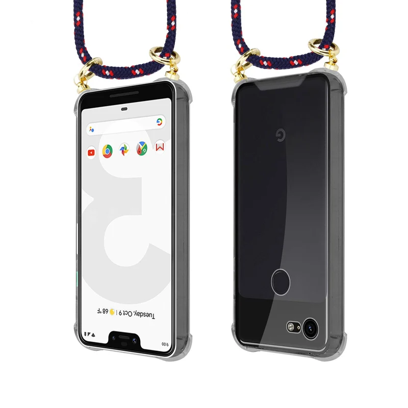Cadorabo Handy Kette kompatibel mit Google PIXEL 3 XL Silikon Schutzhülle mit Gold Ringen, Kordel Band und abnehmbarem Etui