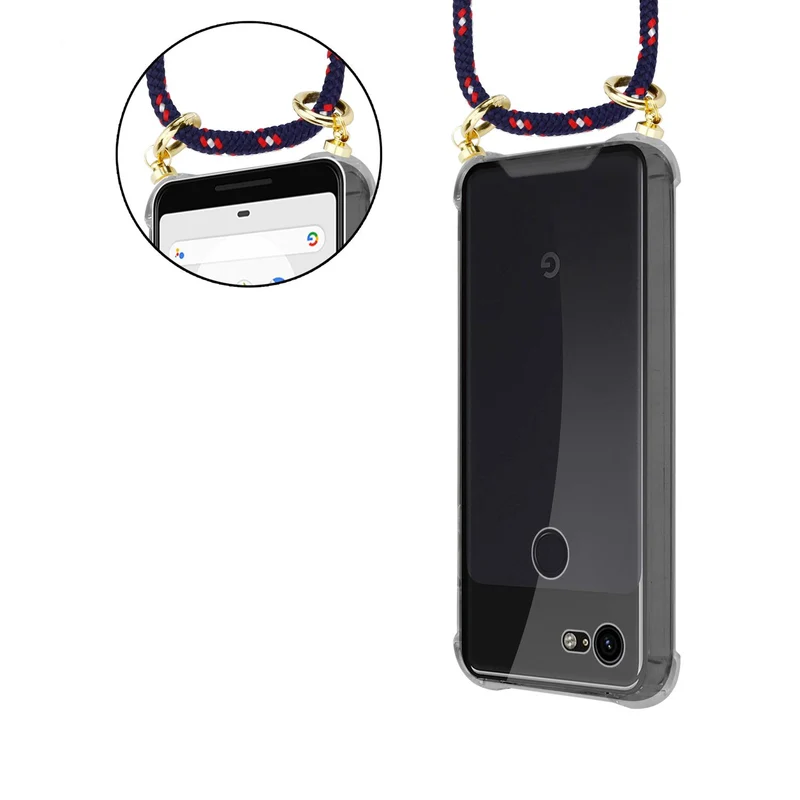 Cadorabo Handy Kette kompatibel mit Google PIXEL 3 XL Silikon Schutzhülle mit Gold Ringen, Kordel Band und abnehmbarem Etui