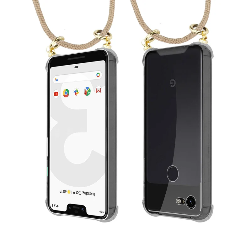 Cadorabo Handy Kette kompatibel mit Google PIXEL 3 XL Silikon Schutzhülle mit Gold Ringen, Kordel Band und abnehmbarem Etui