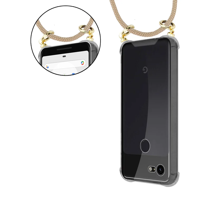 Cadorabo Handy Kette kompatibel mit Google PIXEL 3 XL Silikon Schutzhülle mit Gold Ringen, Kordel Band und abnehmbarem Etui