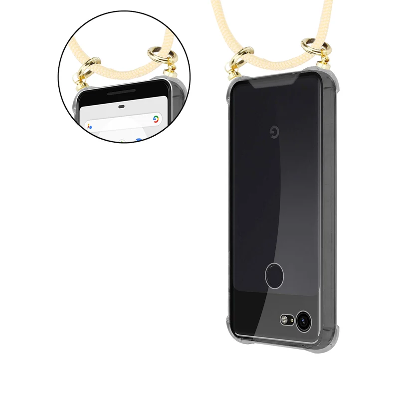 Cadorabo Handy Kette kompatibel mit Google PIXEL 3 XL Silikon Schutzhülle mit Gold Ringen, Kordel Band und abnehmbarem Etui