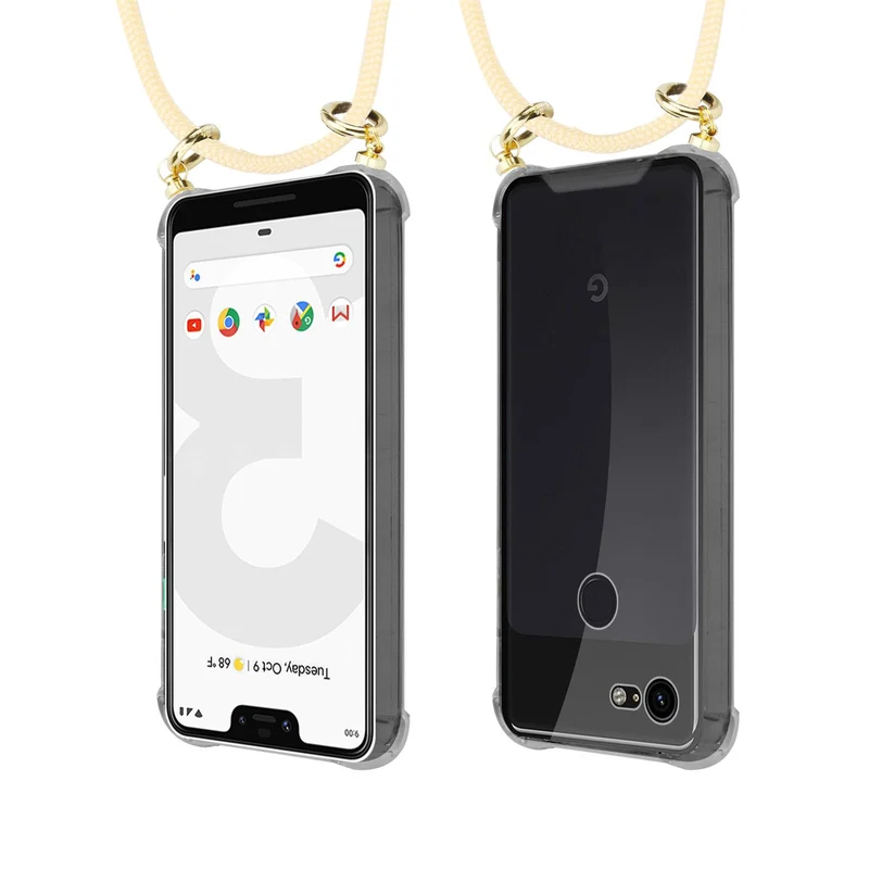 Cadorabo Handy Kette kompatibel mit Google PIXEL 3 XL Silikon Schutzhülle mit Gold Ringen, Kordel Band und abnehmbarem Etui