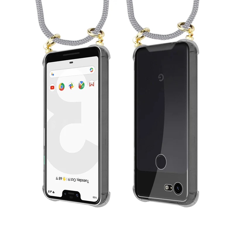 Cadorabo Handy Kette kompatibel mit Google PIXEL 3 XL Silikon Schutzhülle mit Gold Ringen, Kordel Band und abnehmbarem Etui
