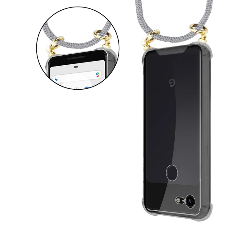 Cadorabo Handy Kette kompatibel mit Google PIXEL 3 XL Silikon Schutzhülle mit Gold Ringen, Kordel Band und abnehmbarem Etui
