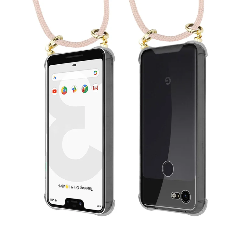 Cadorabo Handy Kette kompatibel mit Google PIXEL 3 XL Silikon Schutzhülle mit Gold Ringen, Kordel Band und abnehmbarem Etui