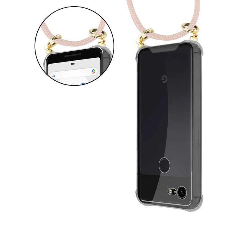Cadorabo Handy Kette kompatibel mit Google PIXEL 3 XL Silikon Schutzhülle mit Gold Ringen, Kordel Band und abnehmbarem Etui