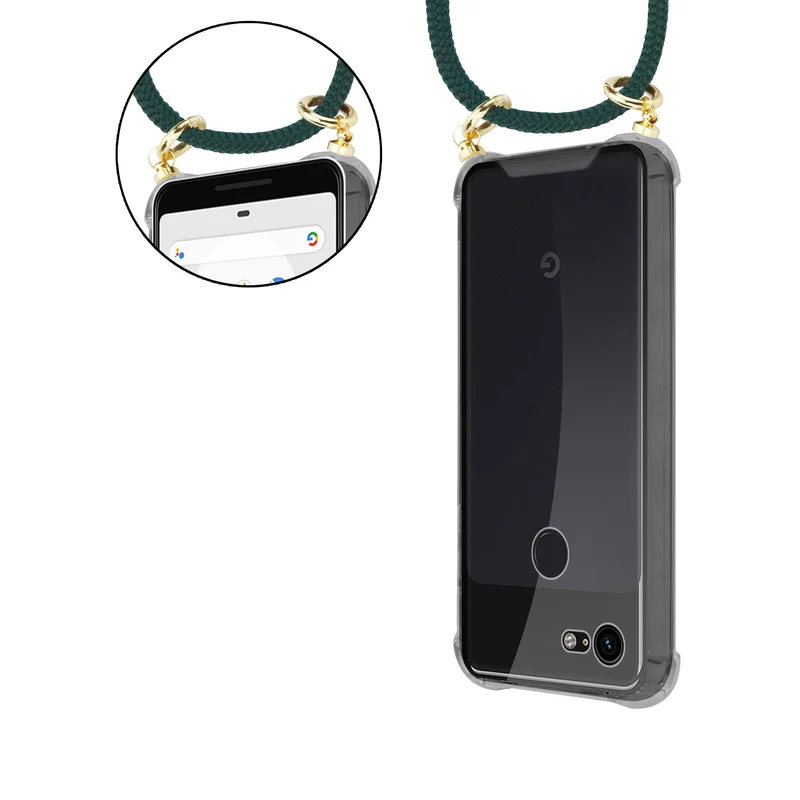 Cadorabo Handy Kette kompatibel mit Google PIXEL 3 XL Silikon Schutzhülle mit Gold Ringen, Kordel Band und abnehmbarem Etui