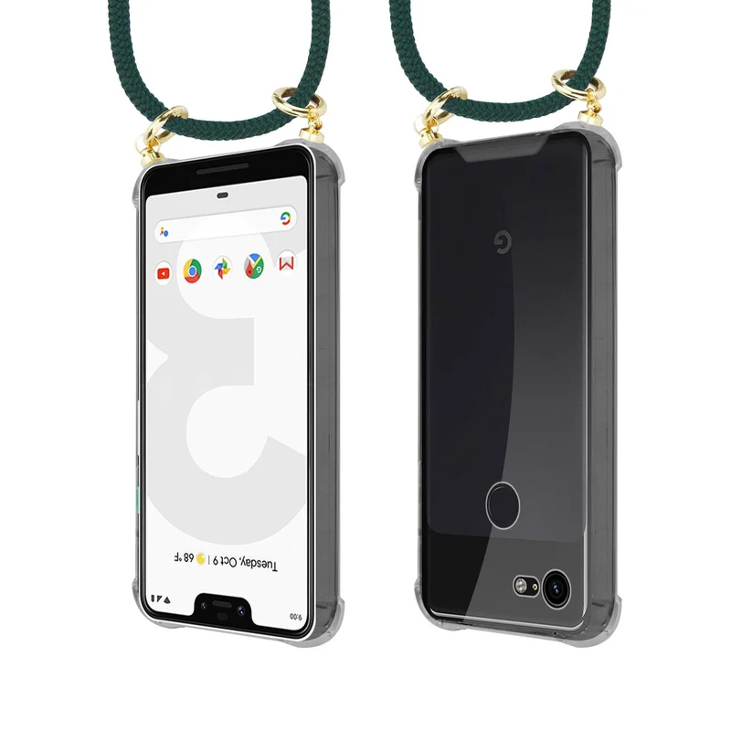 Cadorabo Handy Kette kompatibel mit Google PIXEL 3 XL Silikon Schutzhülle mit Gold Ringen, Kordel Band und abnehmbarem Etui