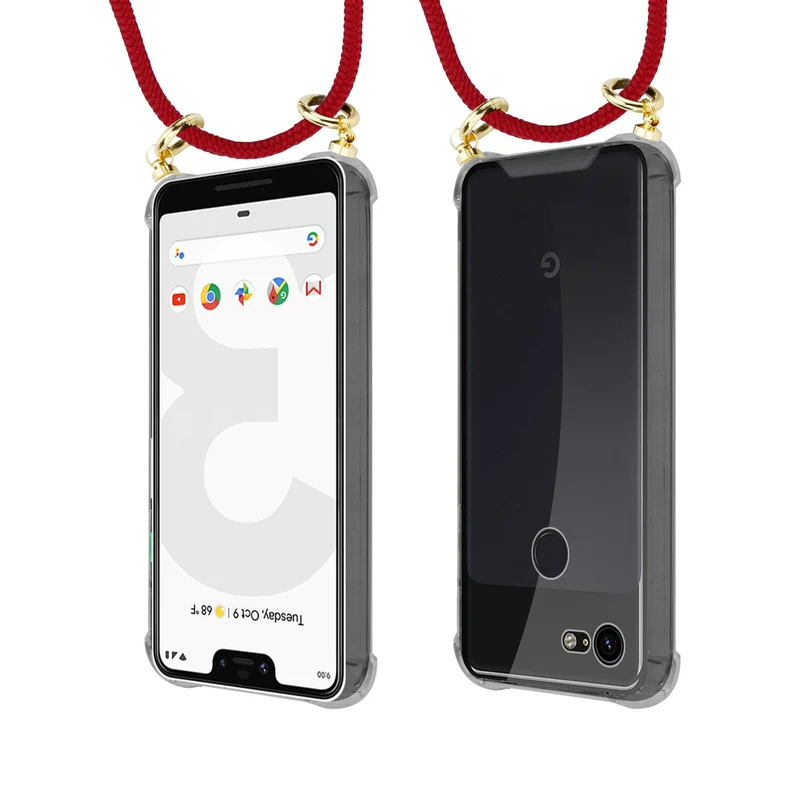 Cadorabo Handy Kette kompatibel mit Google PIXEL 3 XL Silikon Schutzhülle mit Gold Ringen, Kordel Band und abnehmbarem Etui