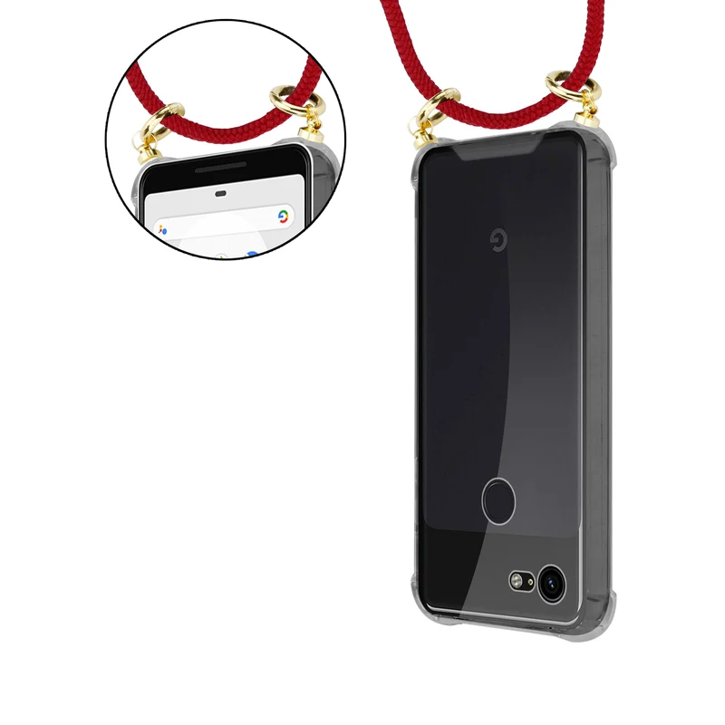 Cadorabo Handy Kette kompatibel mit Google PIXEL 3 XL Silikon Schutzhülle mit Gold Ringen, Kordel Band und abnehmbarem Etui