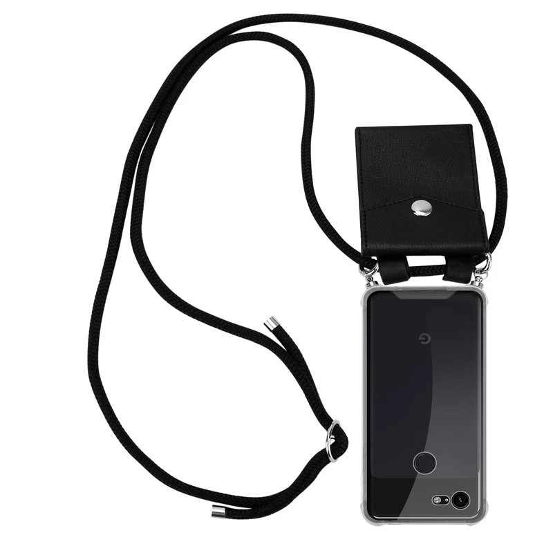 Cadorabo Handy Kette kompatibel mit Google PIXEL 3 Silikon Schutzhülle mit Silbernen Ringen, Kordel Band und abnehmbarem Etui
