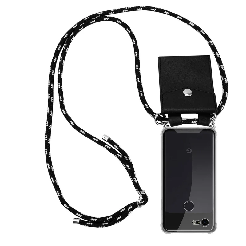Cadorabo Handy Kette kompatibel mit Google PIXEL 3 Silikon Schutzhülle mit Silbernen Ringen, Kordel Band und abnehmbarem Etui