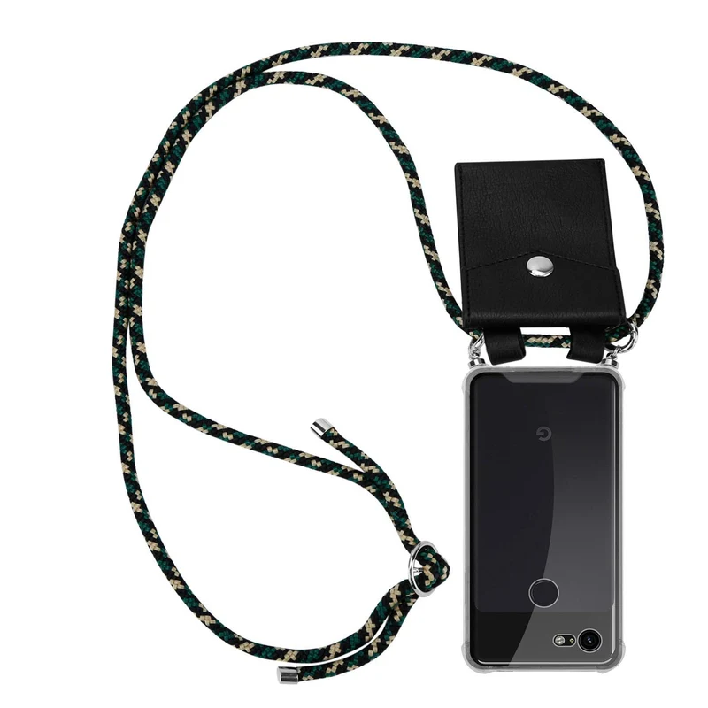 Cadorabo Handy Kette kompatibel mit Google PIXEL 3 Silikon Schutzhülle mit Silbernen Ringen, Kordel Band und abnehmbarem Etui