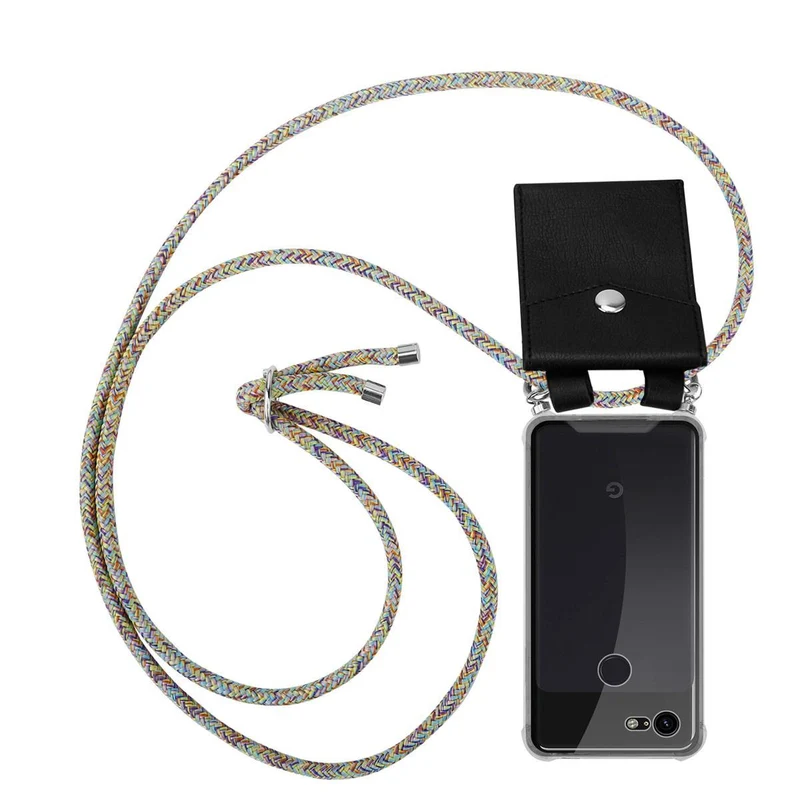 Cadorabo Handy Kette kompatibel mit Google PIXEL 3 Silikon Schutzhülle mit Silbernen Ringen, Kordel Band und abnehmbarem Etui
