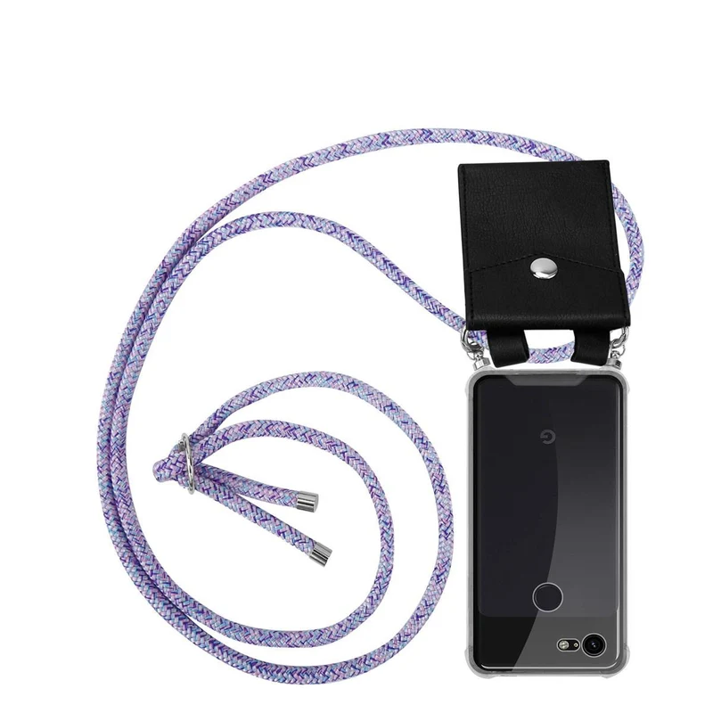 Cadorabo Handy Kette kompatibel mit Google PIXEL 3 Silikon Schutzhülle mit Silbernen Ringen, Kordel Band und abnehmbarem Etui