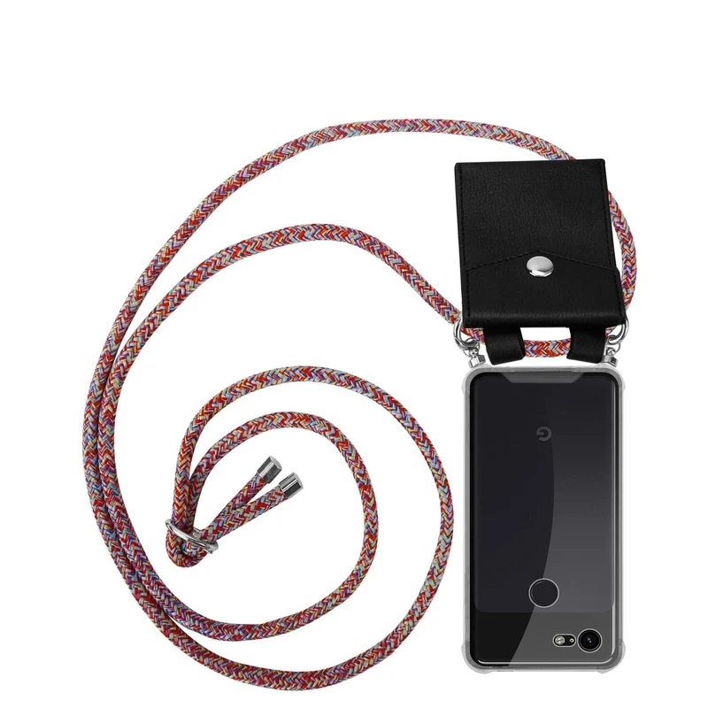 Cadorabo Handy Kette kompatibel mit Google PIXEL 3 Silikon Schutzhülle mit Silbernen Ringen, Kordel Band und abnehmbarem Etui