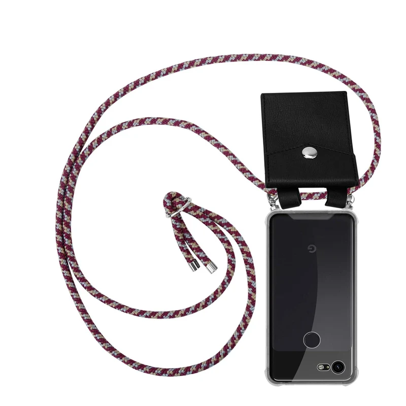 Cadorabo Handy Kette kompatibel mit Google PIXEL 3 Silikon Schutzhülle mit Silbernen Ringen, Kordel Band und abnehmbarem Etui