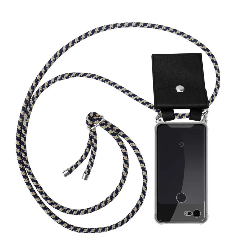 Cadorabo Handy Kette kompatibel mit Google PIXEL 3 Silikon Schutzhülle mit Silbernen Ringen, Kordel Band und abnehmbarem Etui