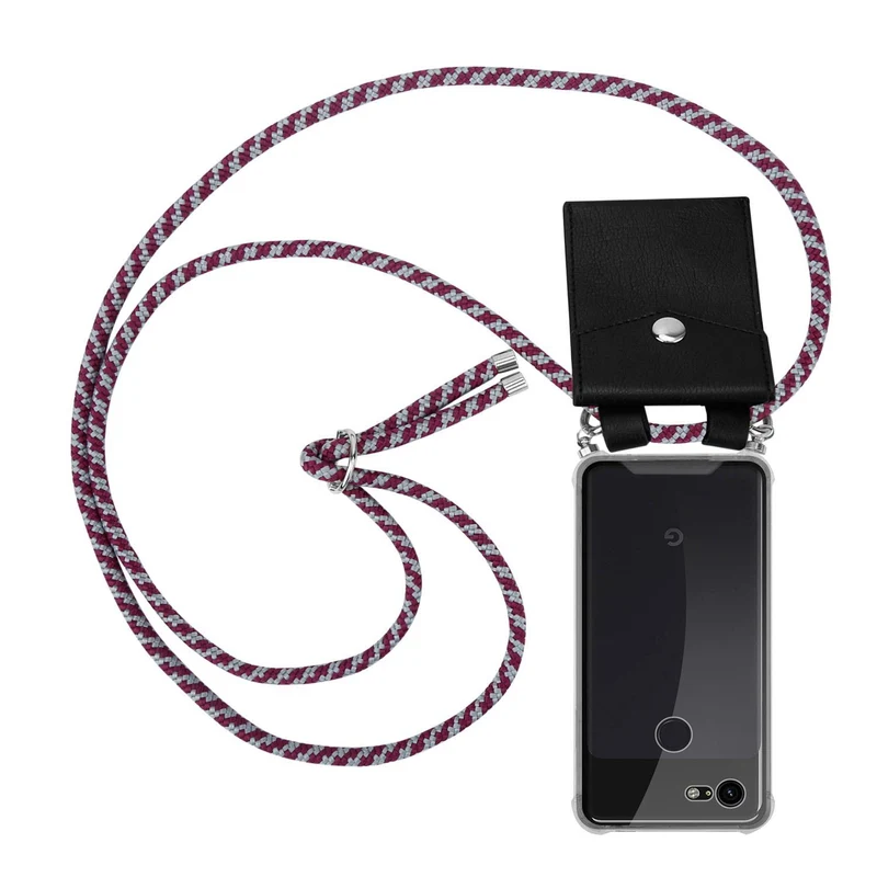 Cadorabo Handy Kette kompatibel mit Google PIXEL 3 Silikon Schutzhülle mit Silbernen Ringen, Kordel Band und abnehmbarem Etui