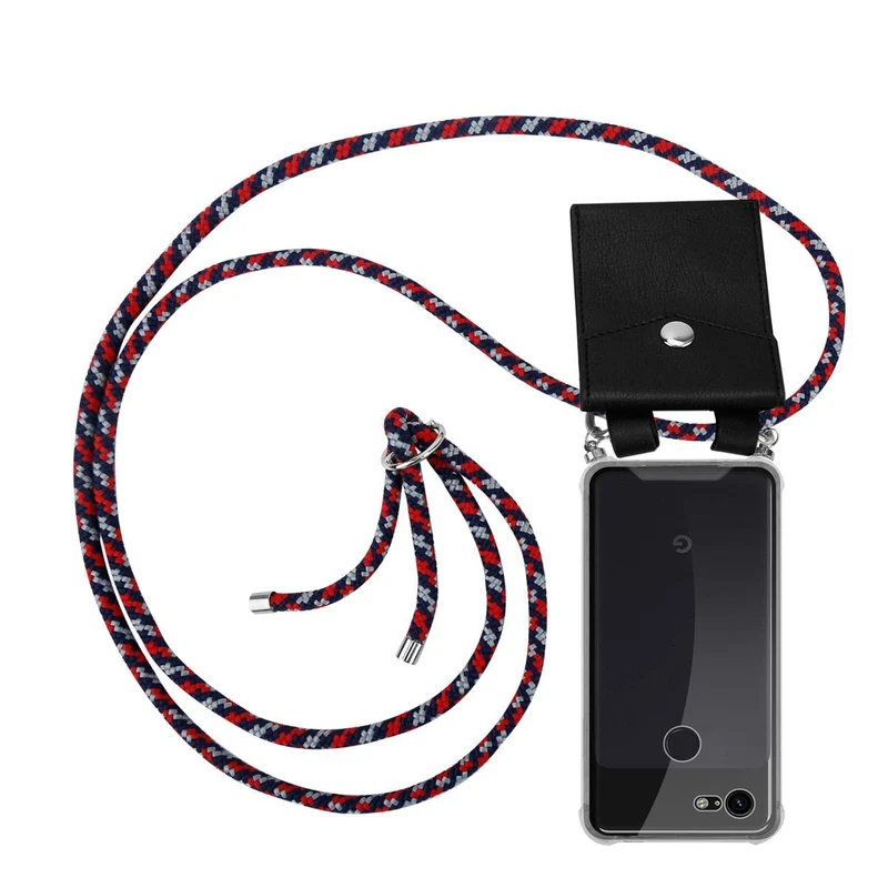 Cadorabo Handy Kette kompatibel mit Google PIXEL 3 Silikon Schutzhülle mit Silbernen Ringen, Kordel Band und abnehmbarem Etui