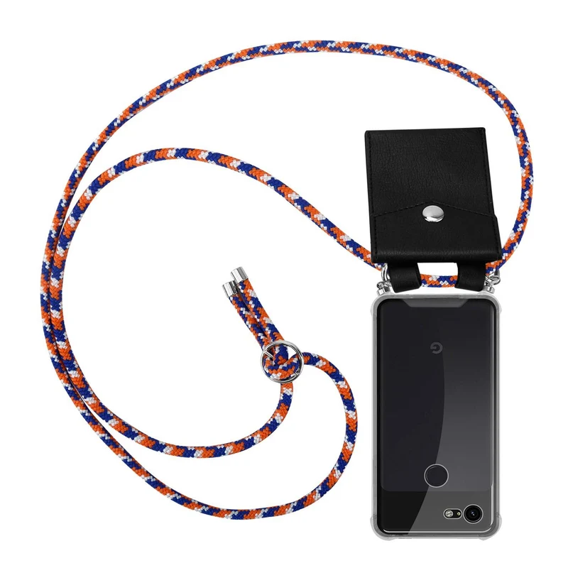 Cadorabo Handy Kette kompatibel mit Google PIXEL 3 Silikon Schutzhülle mit Silbernen Ringen, Kordel Band und abnehmbarem Etui
