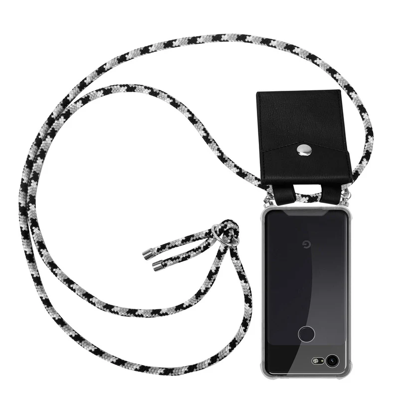 Cadorabo Handy Kette kompatibel mit Google PIXEL 3 Silikon Schutzhülle mit Silbernen Ringen, Kordel Band und abnehmbarem Etui