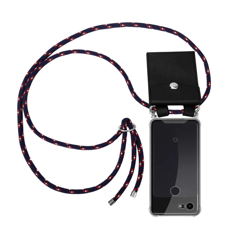Cadorabo Handy Kette kompatibel mit Google PIXEL 3 Silikon Schutzhülle mit Silbernen Ringen, Kordel Band und abnehmbarem Etui