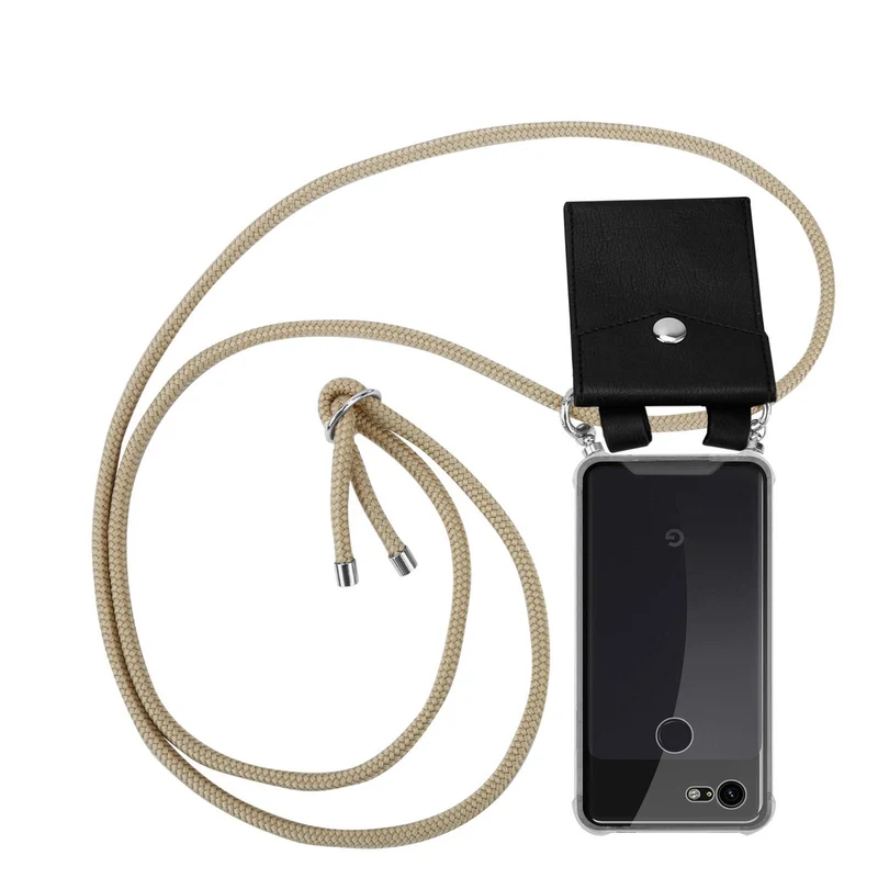 Cadorabo Handy Kette kompatibel mit Google PIXEL 3 Silikon Schutzhülle mit Silbernen Ringen, Kordel Band und abnehmbarem Etui
