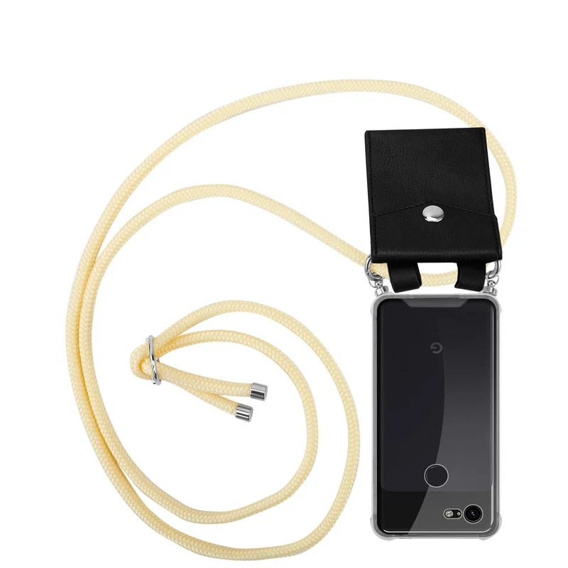 Cadorabo Handy Kette kompatibel mit Google PIXEL 3 Silikon Schutzhülle mit Silbernen Ringen, Kordel Band und abnehmbarem Etui