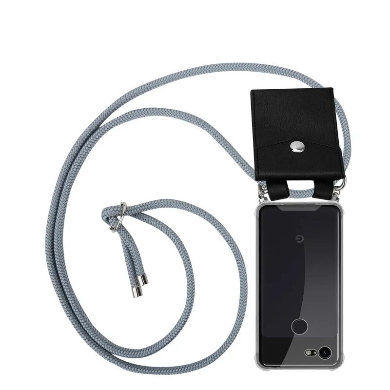 Cadorabo Handy Kette kompatibel mit Google PIXEL 3 Silikon Schutzhülle mit Silbernen Ringen, Kordel Band und abnehmbarem Etui