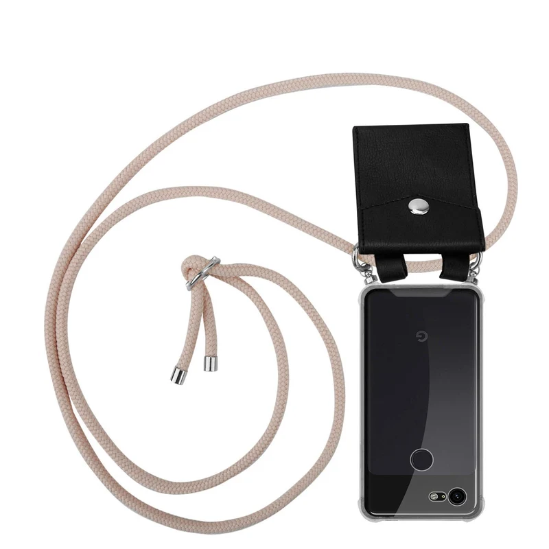 Cadorabo Handy Kette kompatibel mit Google PIXEL 3 Silikon Schutzhülle mit Silbernen Ringen, Kordel Band und abnehmbarem Etui