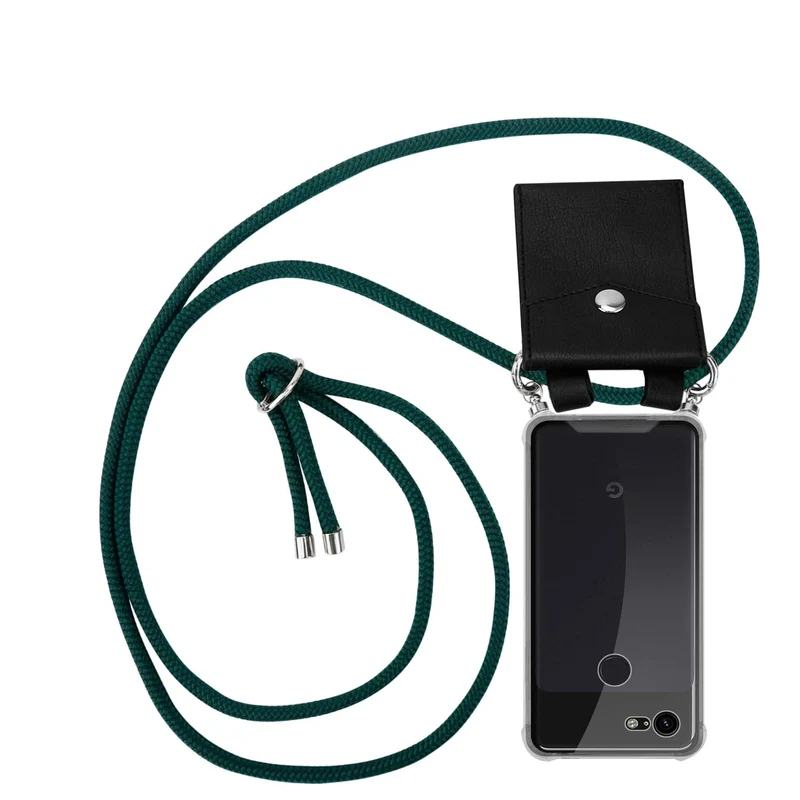 Cadorabo Handy Kette kompatibel mit Google PIXEL 3 Silikon Schutzhülle mit Silbernen Ringen, Kordel Band und abnehmbarem Etui